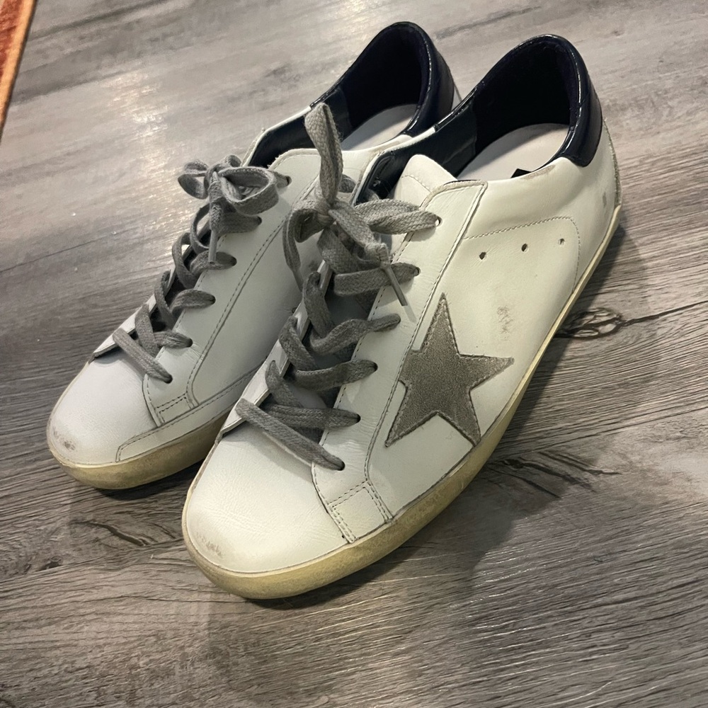 Golden Goose White and Gray Distressed Sneakers